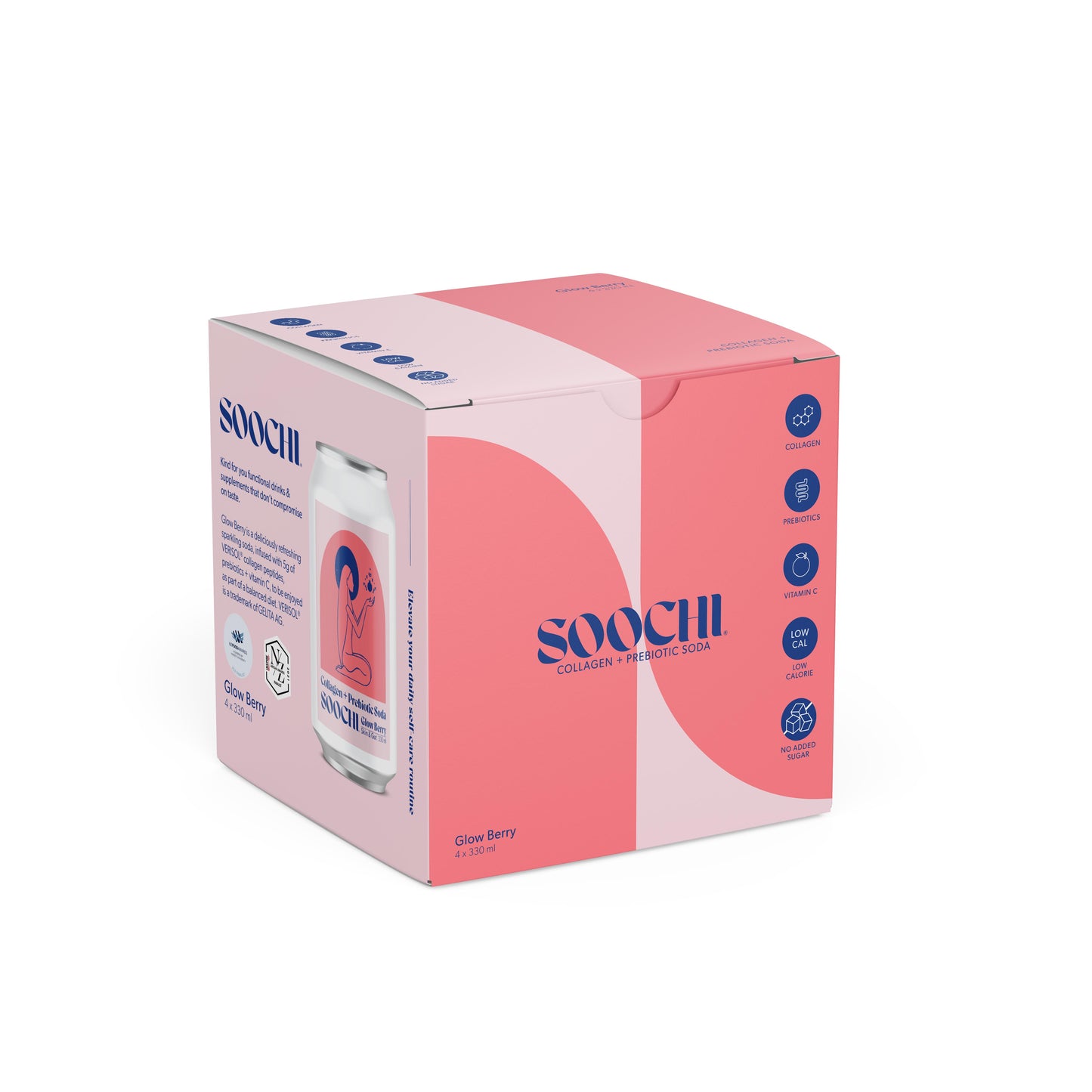 Soochi Drinks - Collagen + Prebiotic Soda - Glow Berry -4pk